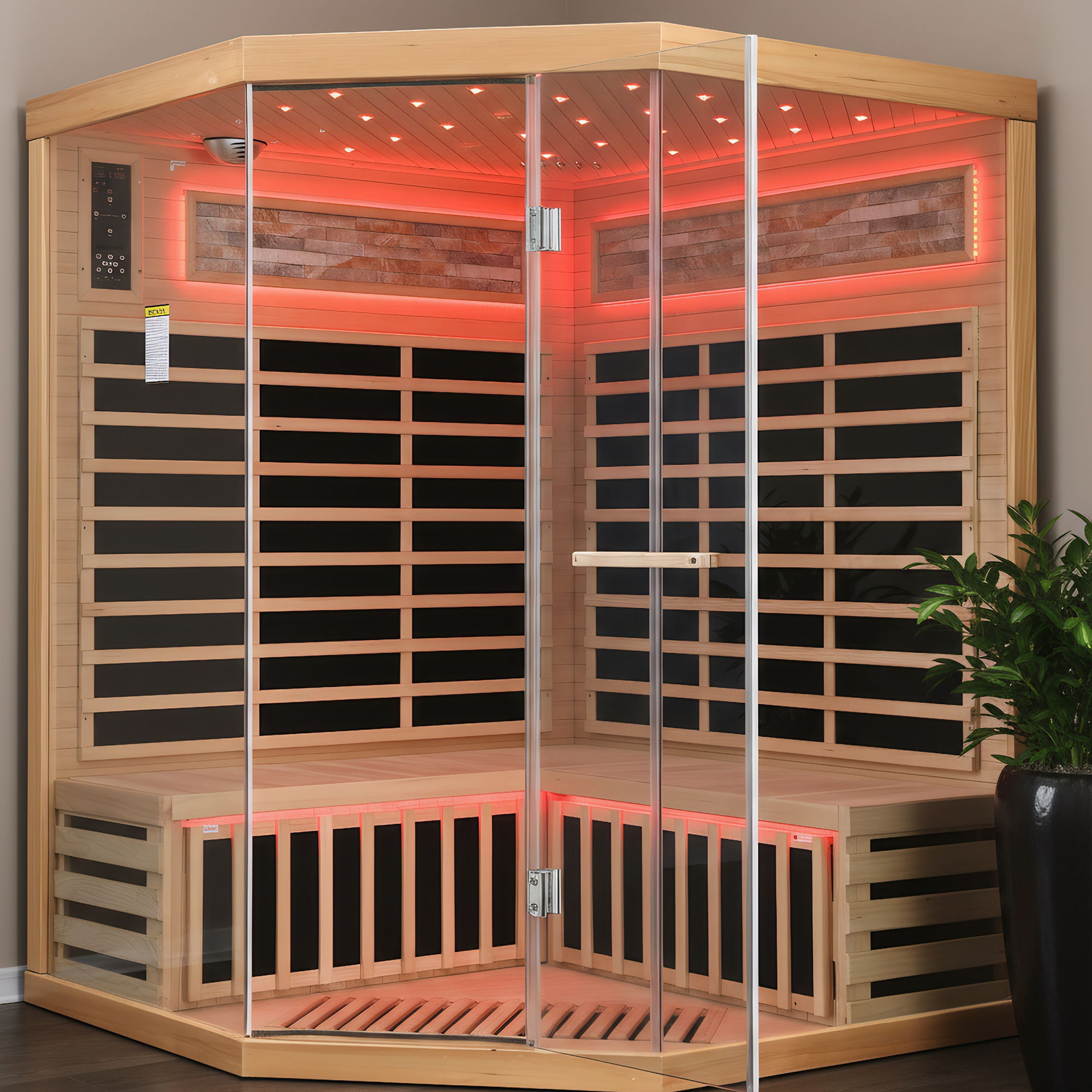 Pentagonal Sauna Room With Carbon Heating Plates - American White Oak