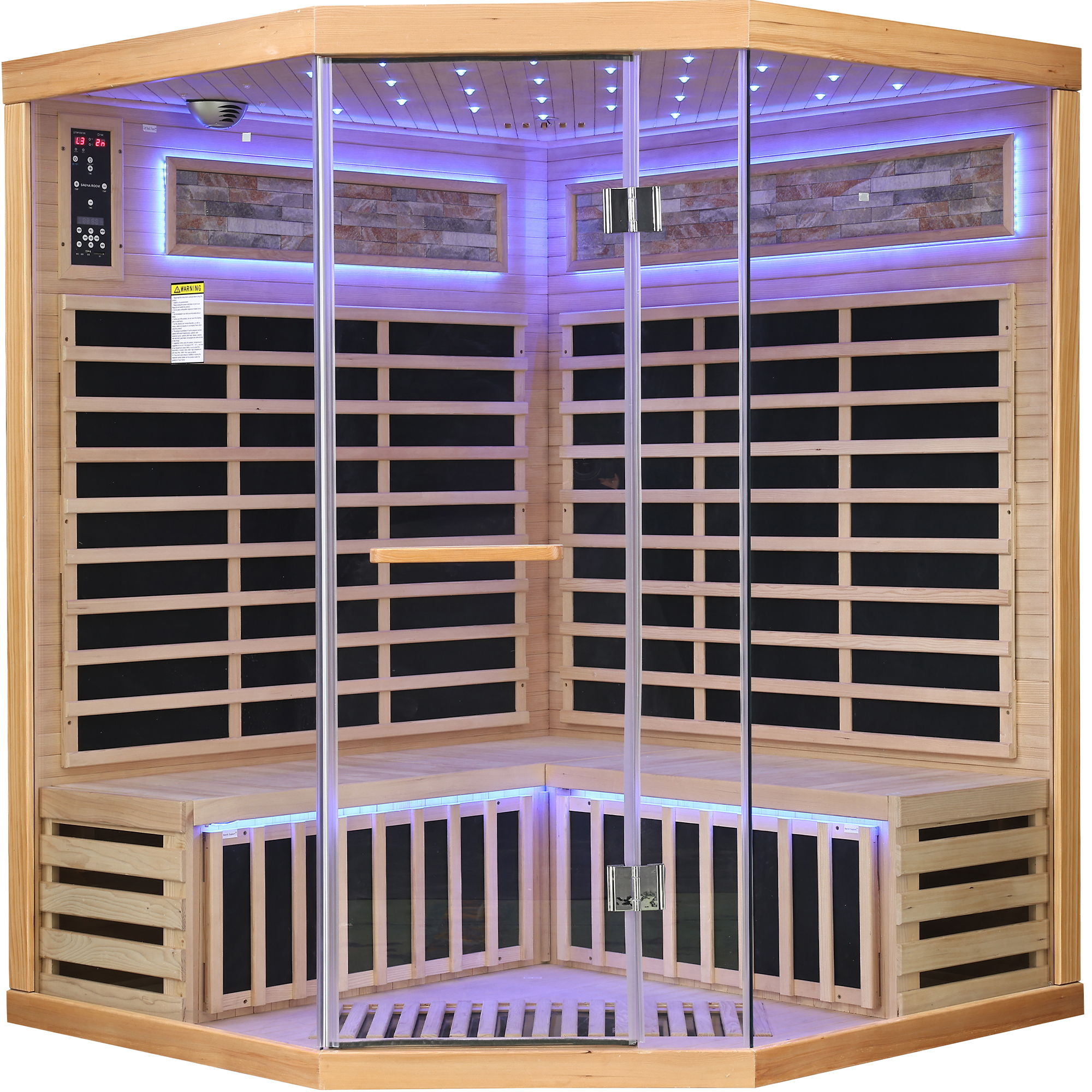 Pentagonal Sauna Room With Carbon Heating Plates - American White Oak