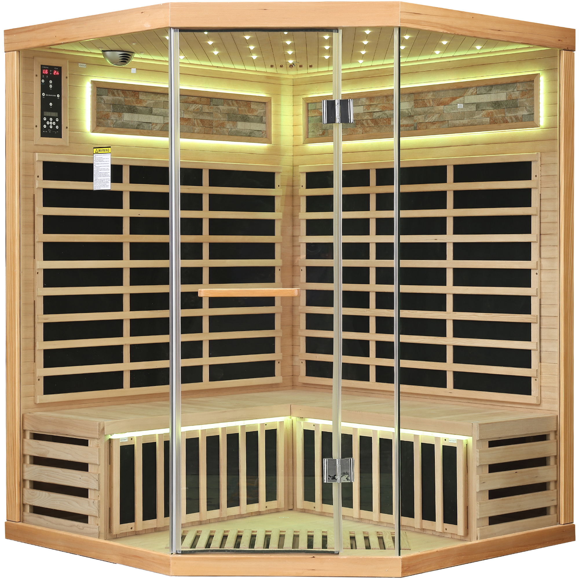 Pentagonal Sauna Room With Carbon Heating Plates - American White Oak