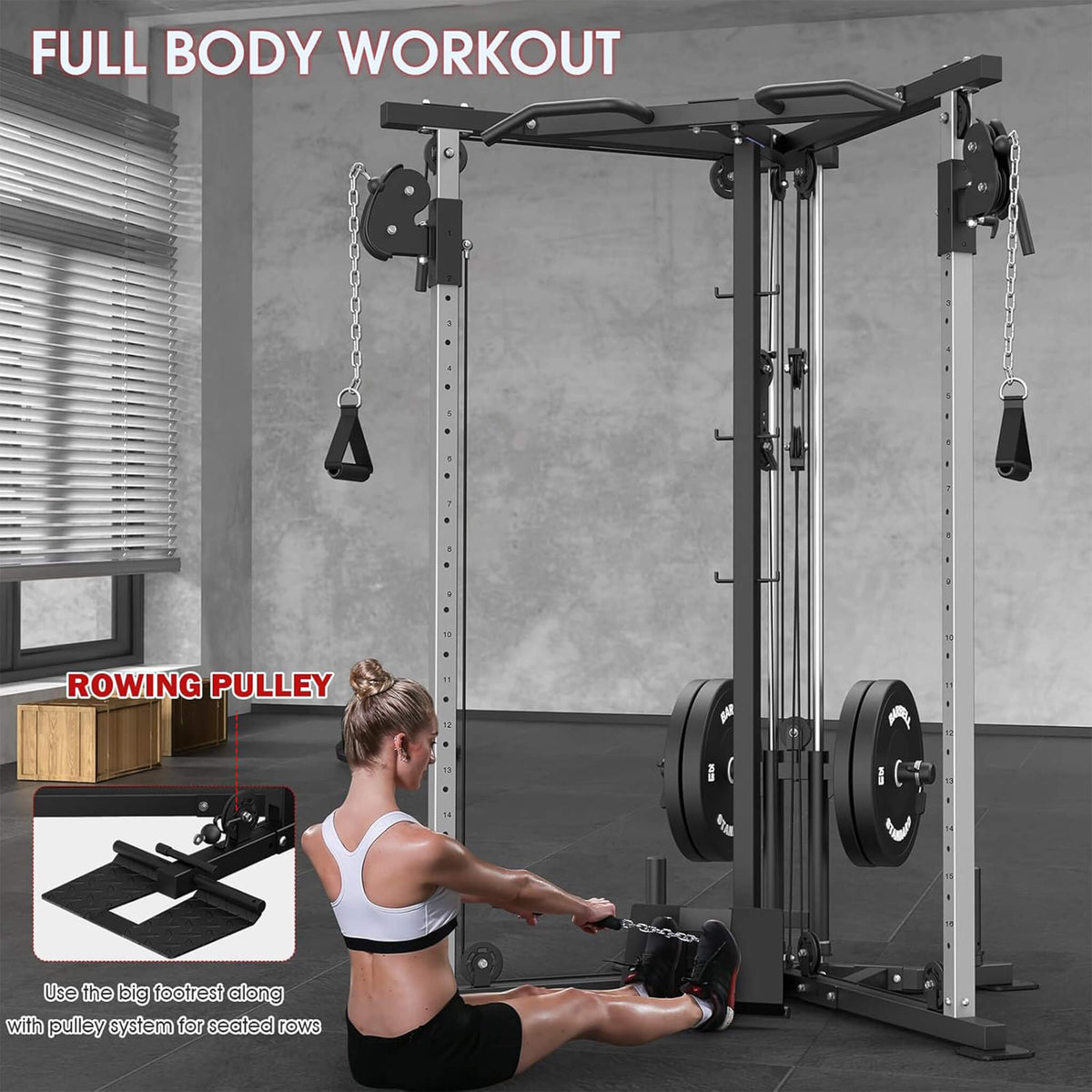 Rovix Dual Pulley Cable Crossover Machine With Pull Up And LAT Bar (SAK98124)